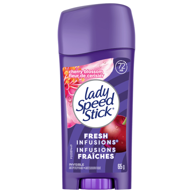 Lady Speed Stick Fresh Infusions Antiperspirant Deodorant for Women, 72 HR Sweat & Odor Protection, Invisible Dry, Cherry Blossom Scent, 65 g Stick