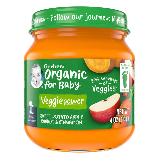 Gerber Organic Stage 2 Baby Food, Sweet Potato Apple Carrot Cinnamon Puree, 4 oz, Jar