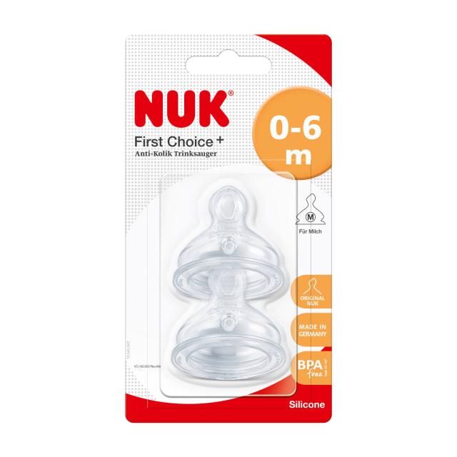 NUK First Choice Tetinas de repuesto de silicona  | 0-6 meses con orificio de alimentación mediano | 2 unidades