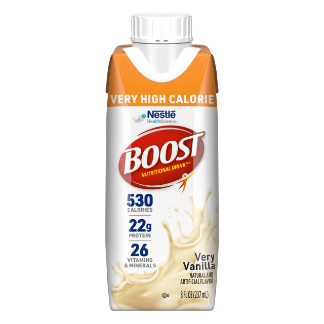 BOOST Very High Calorie Nutritional Drink - Helps Weight Gain & Maintenance - Very Vanilla - 8 fl oz (Pack of 24)