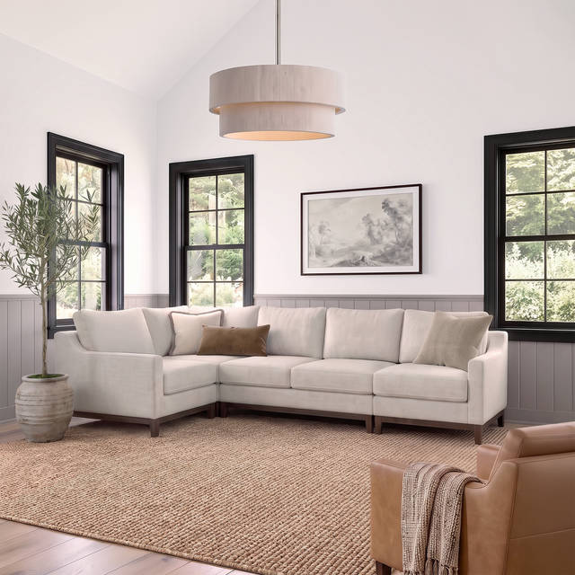 Bedford 5-Piece Modular Sectional Set, Corner Unit, Left Facing Unit, Right Facing Unit, 2 Center Units, Solid Wood Frame, Ivory