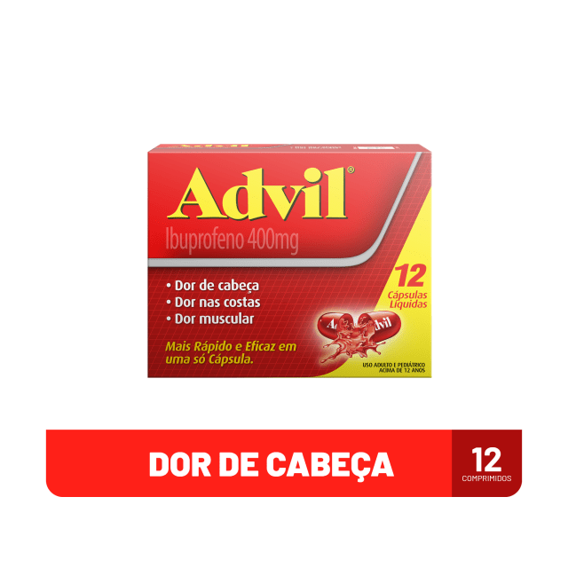 Advil 400mg Ibuprofeno Alívio Rápido da Dor de Cabeça Caixa 12 Cápsulas
