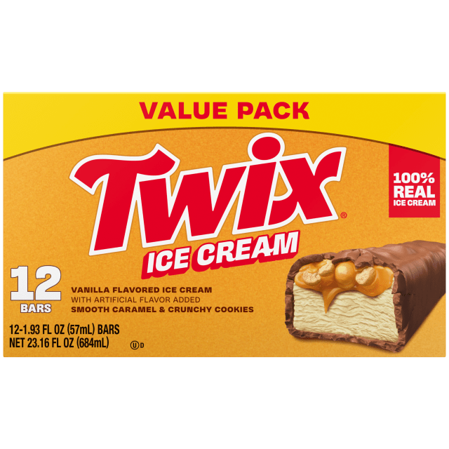 TWIX Ice Cream Bars Vanilla Caramel Chocolatey Cookie Dessert Bar Individually Wrapped, 12 Pack, 1.93 Oz Bars
