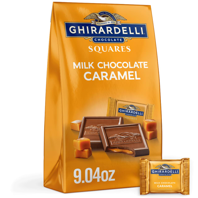 GHIRARDELLI Milk Chocolate Squares with Caramel Filling, 9.04 oz Bag