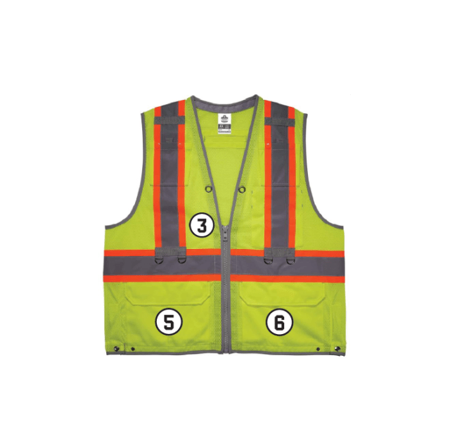 GloWear 8231TV Hi-Vis Tool Tethering Safety Vest - Type R, Class 2, Zipper, Dual Certified