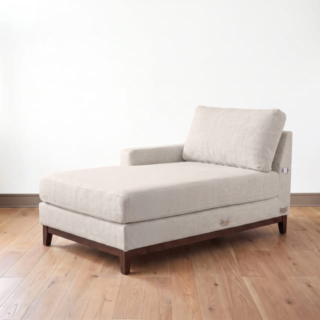 Bedford Modular Sectional Left Facing Chaise Unit, Upholstered Sofa Component with Solid Wood Frame and Tapered Legs, Ivory