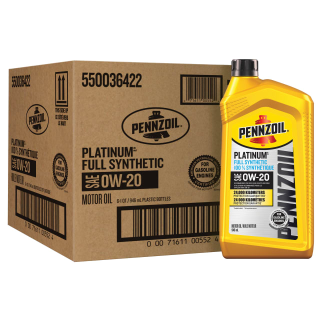 Pennzoil Platinum Full Synthetic 0W-20 Motor Oil, 1 Quart (Case of 6)