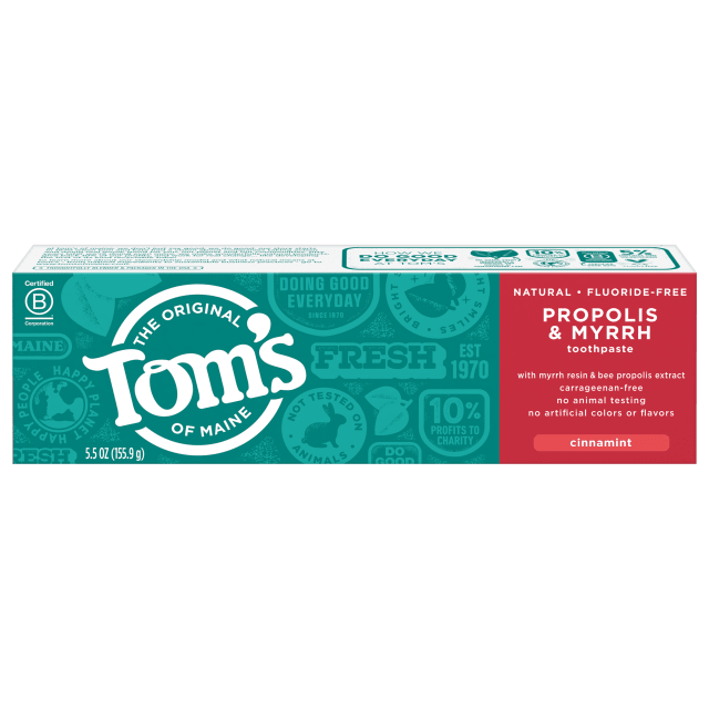 Tom's of Maine Fluoride-Free Propolis &amp; Myrrh Toothpaste, Natural Toothpaste, Fluoride Free Toothpaste, Cinnamint, 5.5 Ounce, 6-Pack