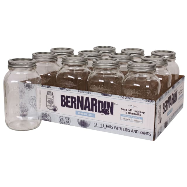 Bernardin Mason Jar with Standard Lids and Bands, 1L, 12 Count
