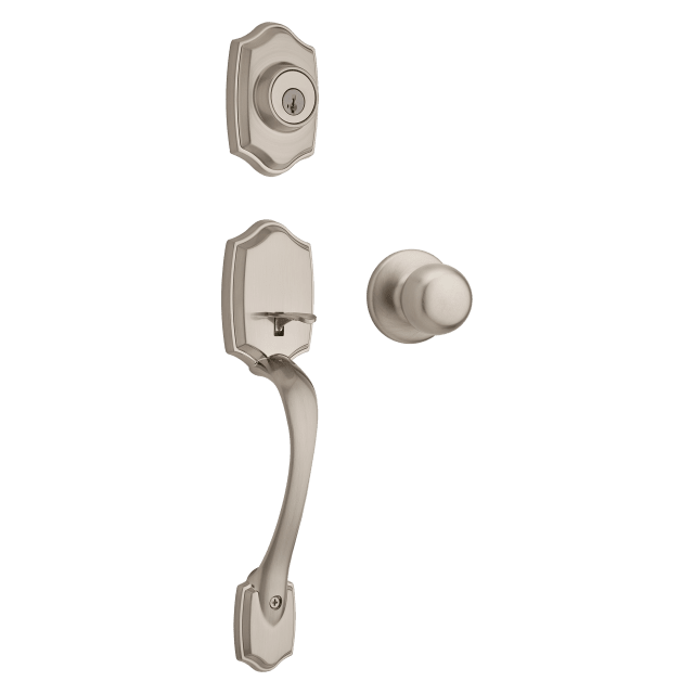 Brentwood Single Cylinder Handleset featuring SmartKey Security™ in Satin Nickel