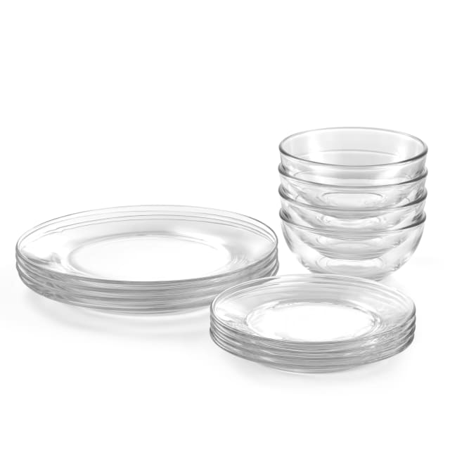 Libbey 12‑Piece Clear Glass Round Dinnerware Set, Service for 4