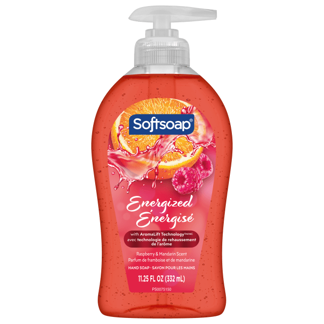 Softsoap Energized Liquid Hand Soap, Paraben Free, pH Balanced, Raspberry and Mandarin Scent, 332 mL Pump Bottle