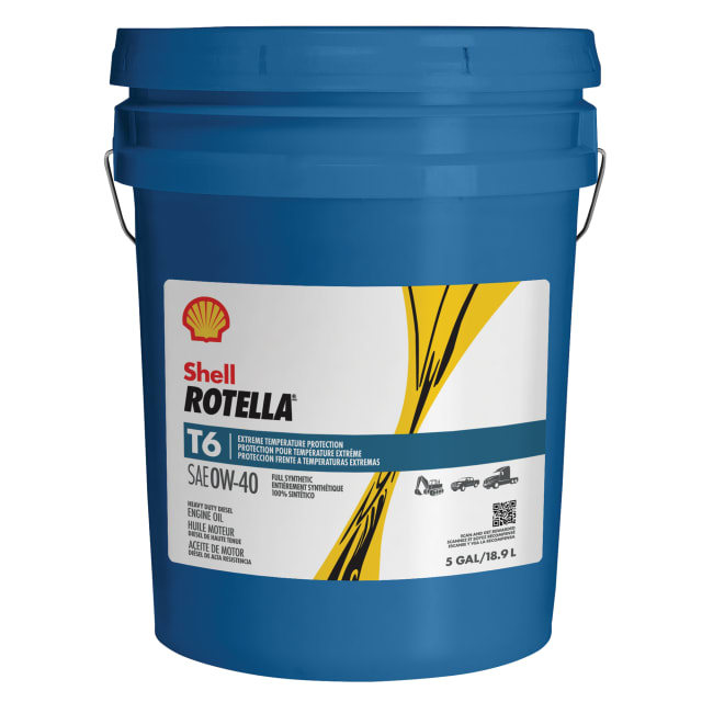 Huile moteur diesel Shell Rotella  T6  0W-40, seau de 5 gallons