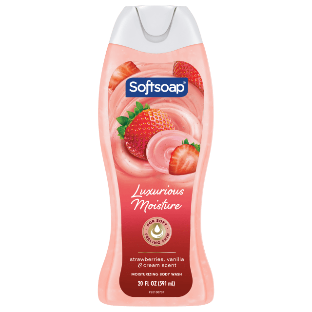 Softsoap Luxurious Moisture Body Wash, pH Balanced Moisturizing Body Wash, Pampering Shower Gel, Strawberries, Vanilla & Cream Scent, 20 fl oz Bottle