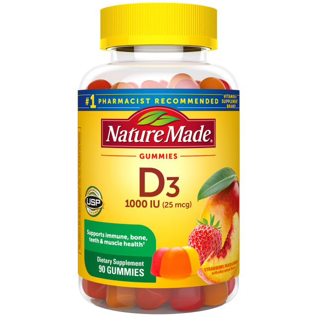 Nature Made Vitamin D3 1000 IU Gummies, Strawberry, Peach and Mango Flavors, 90 Count