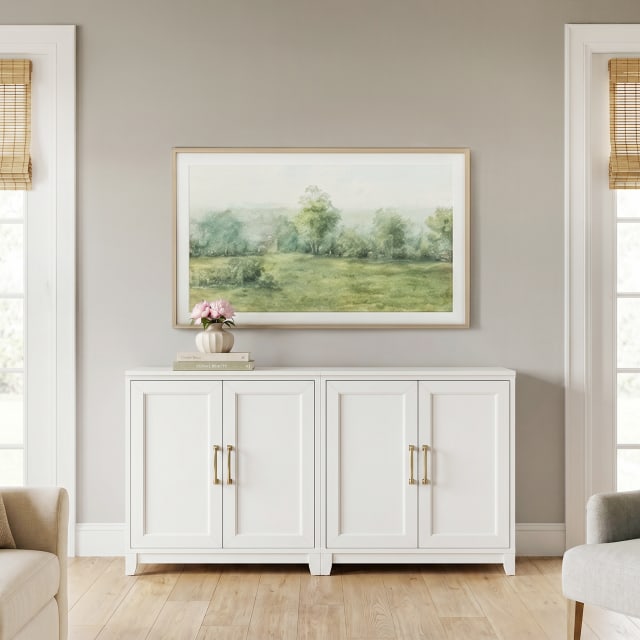 Bedford Set of 2 Modular Shaker Storage Cabinets with Adjustable Shelf, Soft-Close Doors, Gold Hardware, Solid Wood Frames and Legs, White
