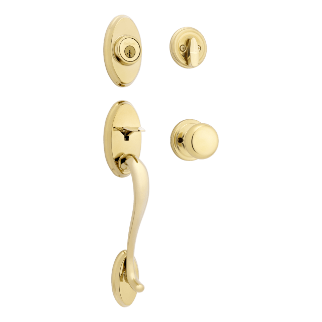 Shelburne Entry Single Cylinder Handleset in Lifetime (PVD) Polished Brass featuring SmartKey Security