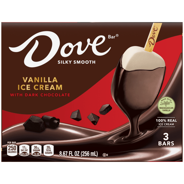 DOVE Vanilla Ice Cream Bars Coated With Dark Chocolate, Individually Wrapped Dessert, 3 Pack, 2.89 Oz Bars