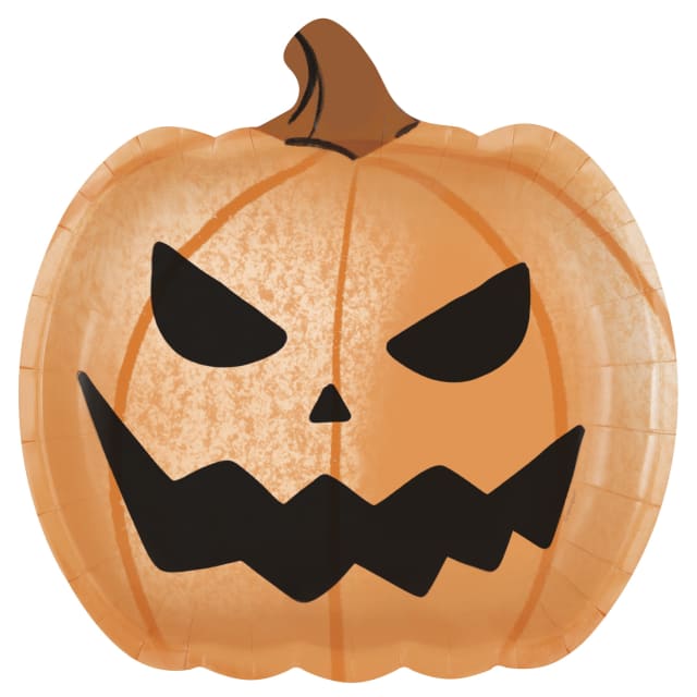 21820 Bats & Boos Halloween Jack-o-Lantern Shaped Dinner Plates, 8ct