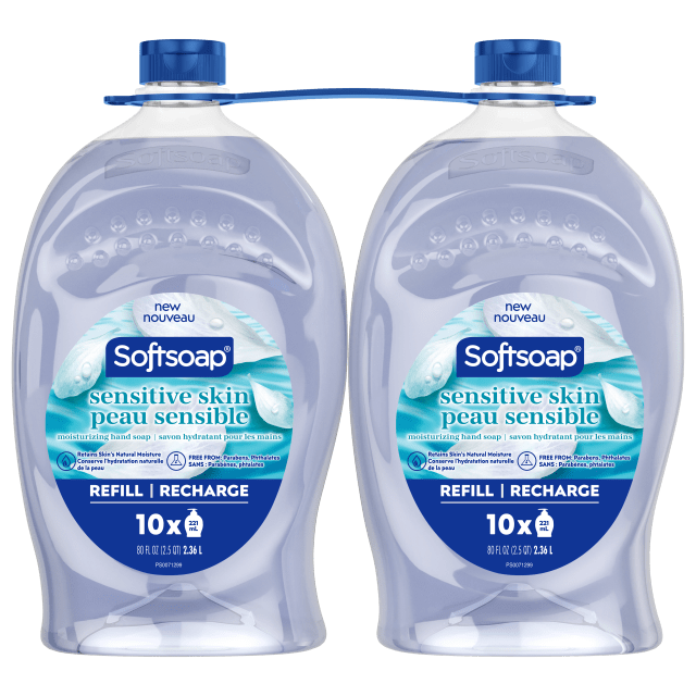 Softsoap Sensitive Skin Bouteille de Recharge de Savon Liquide pour les Mains, Savon Hydratant, Paquet de 2, 2,36 L