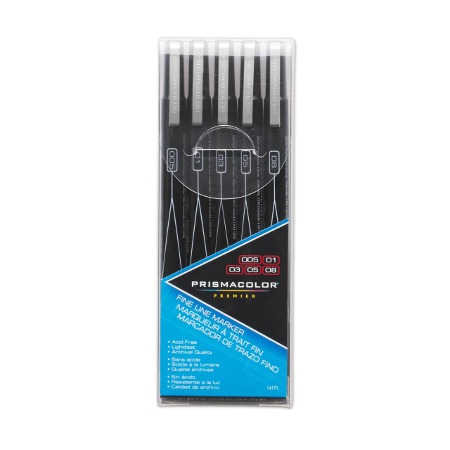Prismacolor Premier Fine Line Illustration Markers, Assorted Fine Tips, Black, 5 Count