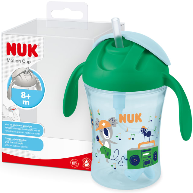 NUK Motion Cup Sippy Cup | Non-Spill Toddler Cup With Straw | 8+ Months | Drink From Any Angle | Slide Close Lid | BPA-Free | 230 ml | Green