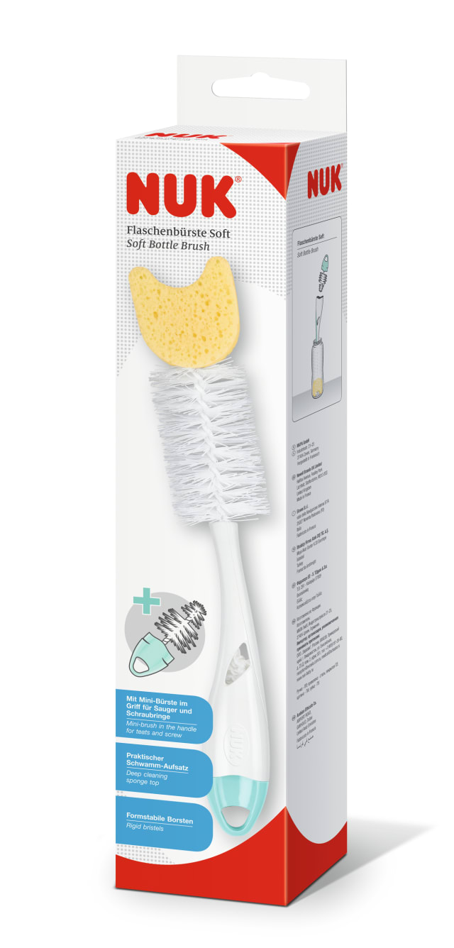 NUK 2 in 1 Soft Bottle Brush with Sponge | Baby Bottle & Teat Brush | Assorted Colours