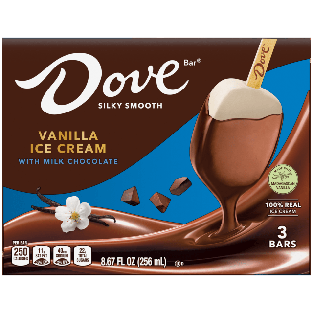 DOVE Vanilla Ice Cream Bars Coated With Milk Chocolate, Individually Wrapped Dessert, 3 Pack, 2.89 Oz Bars