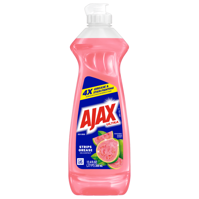 Ajax Ultra Liquid Dish Soap, Strips Grease, Mess-Free, Easy-Flip Cap, Guava Scent, 12.4 fl oz