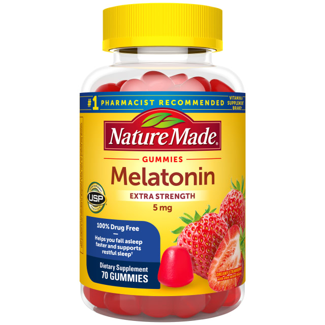 Nature Made Melatonin 5mg Adult Melatonin Gummies, 100% Drug Free Sleep Aid, 70 Gummies, Extra Strength Nature Made Melatonin