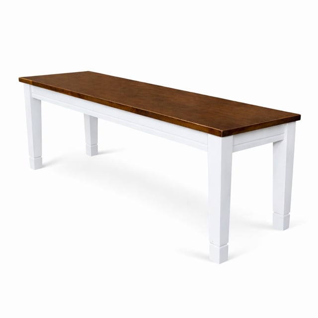Modern Dining Bench, Dirty Oak/White Finish Solid Rubberwood
