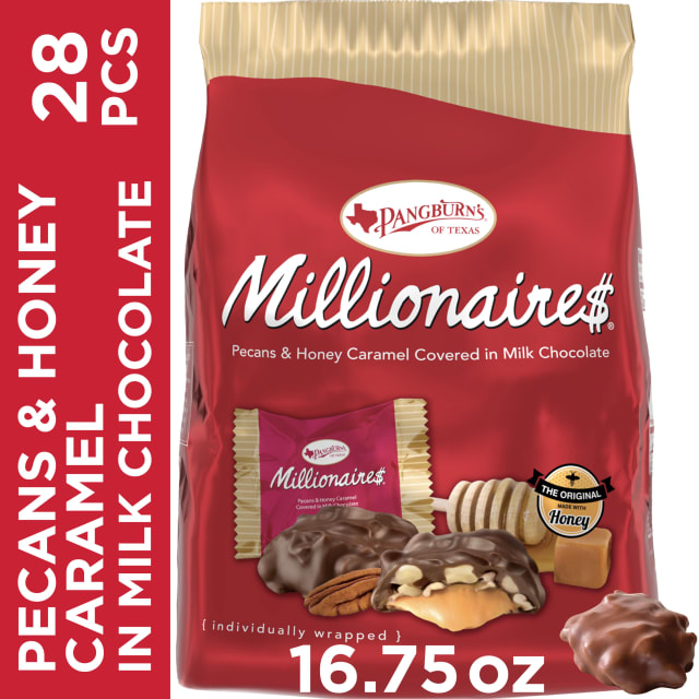 PANGBURN'S OF TEXAS Millionaires Milk Chocolate Covered Pecans and Honey Caramel Candy, 16.75 oz. bag