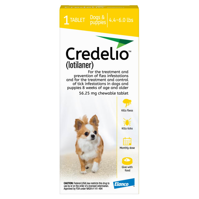 Credelio (lotilaner) Tick & Flea Treatment + Flea Infestation Protection for Dogs 4.4-6.0 lbs. (1 Tablet)