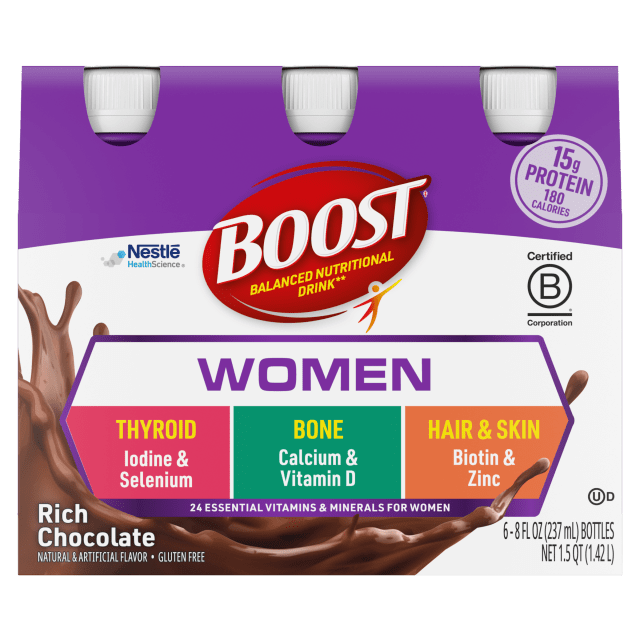 BOOST Women Nutritional Protein Drink Shakes with Biotin and Zinc, Rich Chocolate, 8 fl oz, 6 Pack