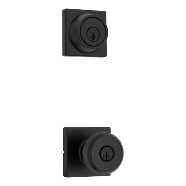 Maven Square Keyed Entry Door Knob Combo Pack in Matte Black featuring SmartKey Security