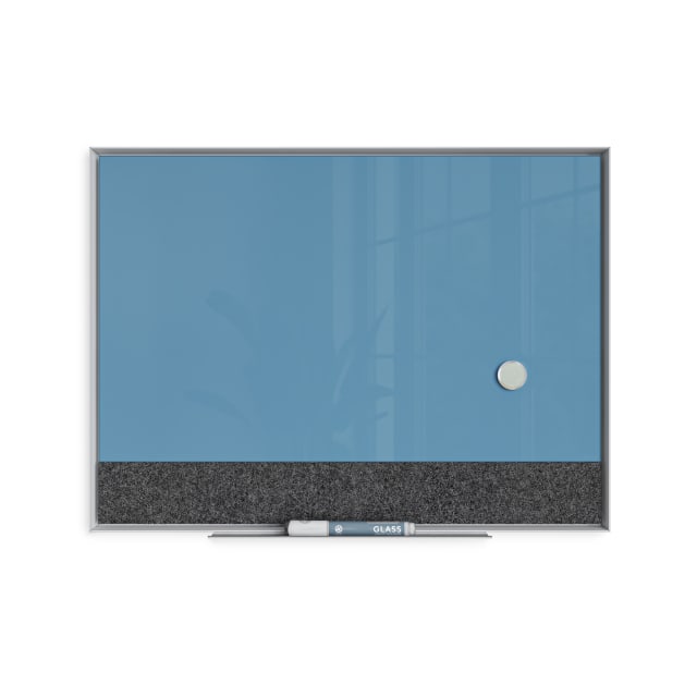 U Brands® White Aluminum Frame Magnetic Glass Dry Erase Board, 24" x 18" Blue (Actual Size 23" x 17")