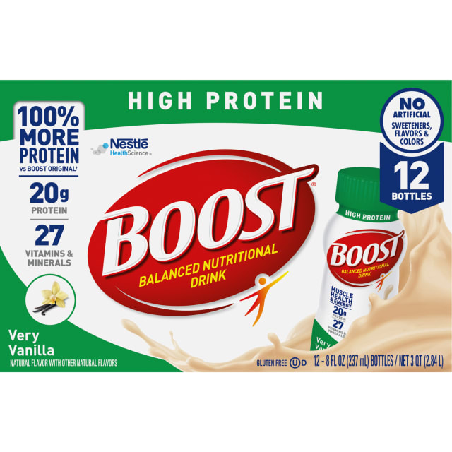 BOOST High Protein Nutritional Drink, Very Vanilla, 20 g Protein, 12 - 8 fl oz Bottles
