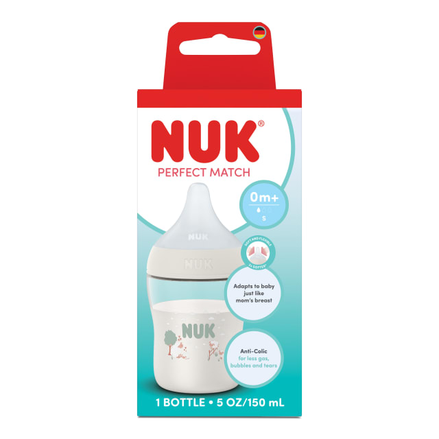 Biberon pour bb NUK Perfect Match, 0+mois, 150ml, biberon anti-coliques, plastique, indicateur de contrle de la temprature, mouton, 1pice