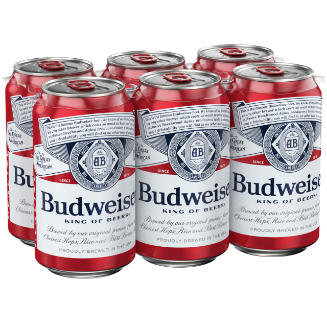 Budweiser American Lager Beer 6 Pack, 12 fl oz Cans