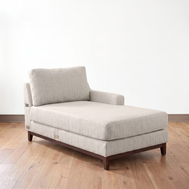 Bedford Modular Sectional Right Facing Chaise Unit, Upholstered Sofa Component with Solid Wood Frame and Tapered Legs, Ivory