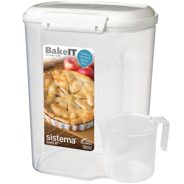 Sistema BAKE IT Food Storage Container + Measuring Cup | 3.25 L Food Pantry Storage Container | BPA-Free | White/Clear | 1 Count [1250]