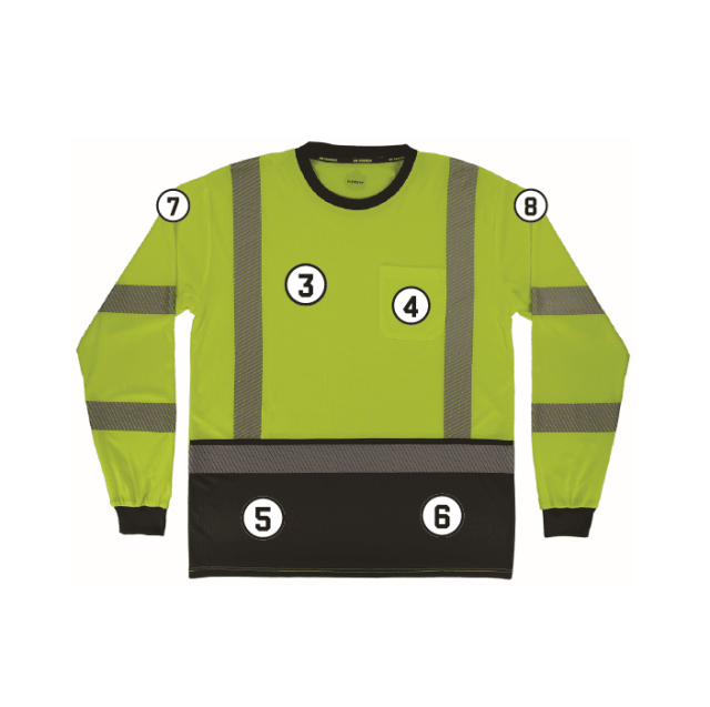 GloWear 8371BK Performance Hi-Vis Long Sleeve T-Shirt - Type R, Class 3, Black Bottom