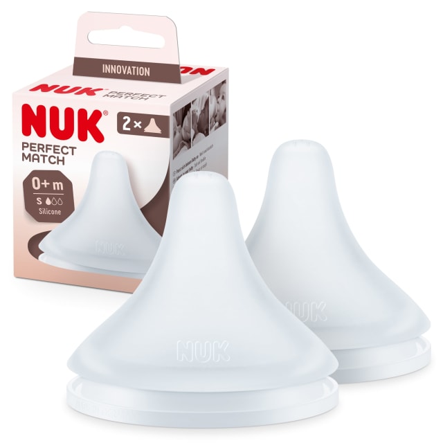 NUK® Perfect Match Baby Bottle Teats | 0+ Months | Adapts to Baby's Palate | Anti Colic Vent | BPA-Free | Small Silicone Teat for Bottles | 2 Count