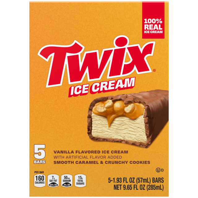 TWIX Ice Cream Bars Vanilla Caramel Chocolatey Cookie Dessert Bar Individually Wrapped, 5 Pack, 1.93 Oz Bars