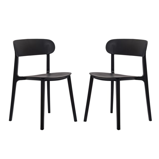 Dover Set of 2 Indoor-Outdoor Stacking Patio Chairs with Curved Backrests, Commercial All-Weather Resin Chairs in Black