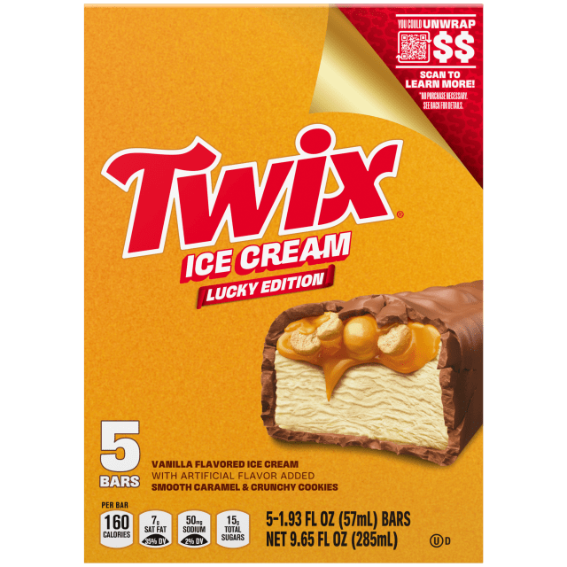 TWIX Ice Cream Bars Vanilla Caramel Chocolatey Cookie Dessert Bar Individually Wrapped, 5 Pack, 1.93 Oz Bars