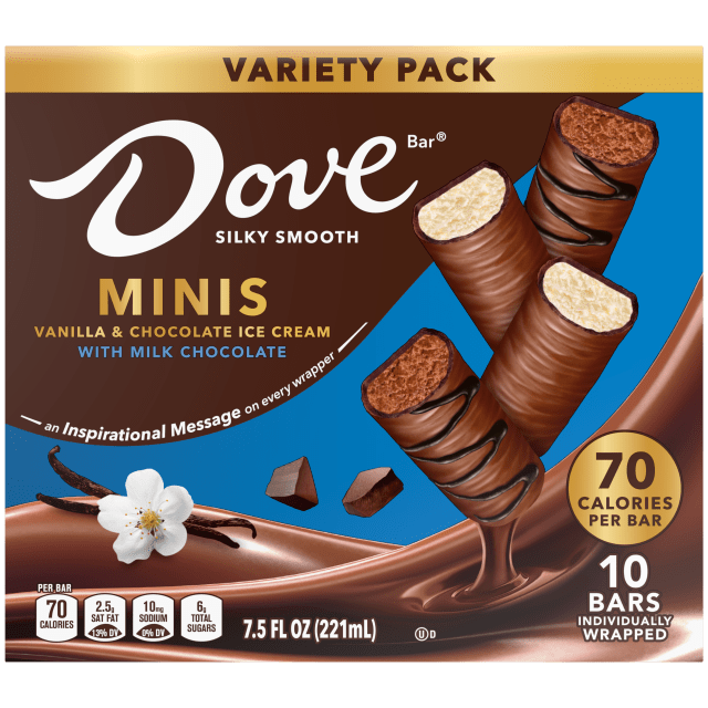 DOVE Vanilla &amp; Chocolate Ice Cream Mini Milk Chocolate Individually Wrapped Ice Cream Bars Assortment, 10 Pack, 0.75 oz Bars