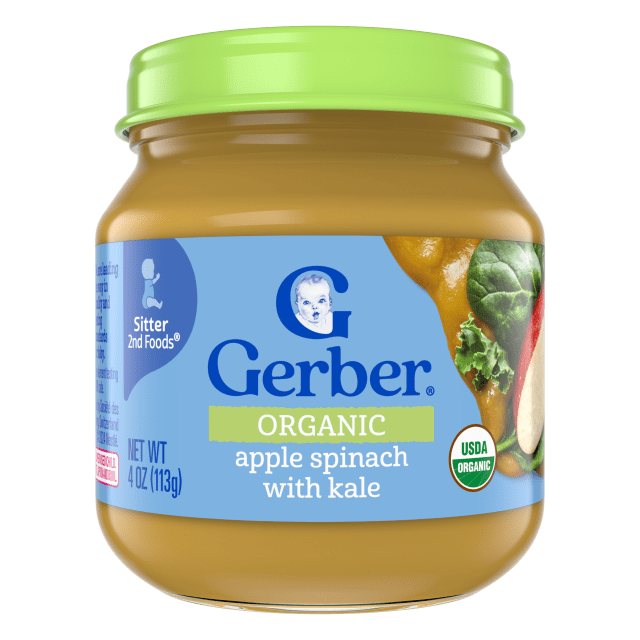 Gerber Stage 2 Baby Food, Organic Apple Spinach with Kale Jar, Non-GMO, Baby Puree