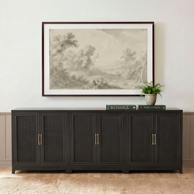 Bedford Fluted Set of 3 Modular Storage Cabinets with Adjustable Shelf, Soft-Close Doors with Gold Hardware, Solid Wood Frames and Legs, Black
