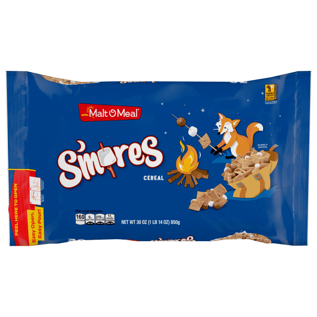 Malt-O-Meal S'mores Breakfast Cereal, Graham Squares, Chocolatey Puffs, Marshmallow Bits, 30 oz